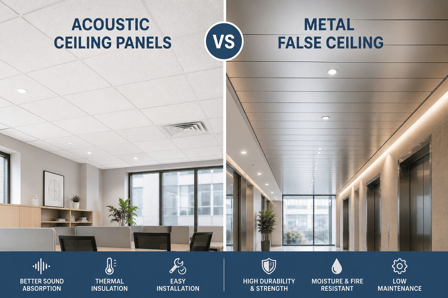 Acoustic Ceiling Panels vs. Metal False Ceiling: Which Lasts Longer?
